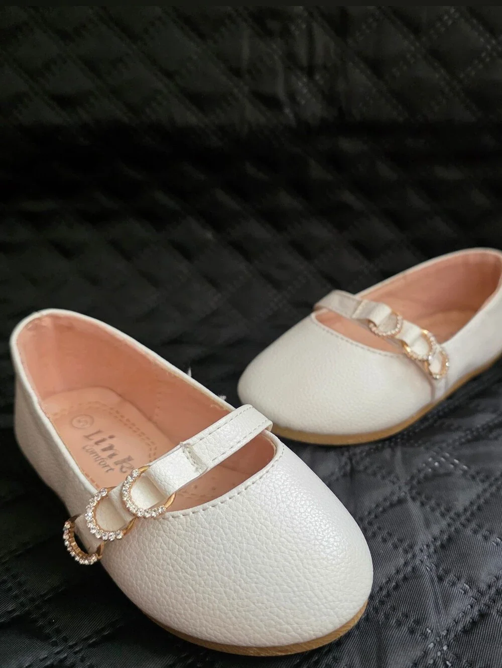 Link Comfort Toddler Girl White Mary Jane Flats Rhinestone Strap Sz 5